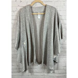 CABI gray striped polka dot frill stretch open front cardigan poncho XS/S NWOT